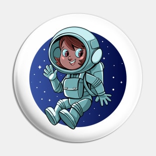 girl astronaut in weightlessness floats in space Pin