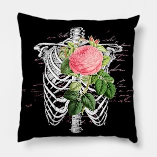 Skull and Pink Floral Roses Pillow