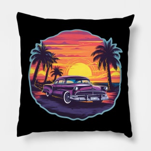 Classic Car at Sunset Pillow