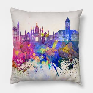 Cambridge skyline in watercolor background Pillow