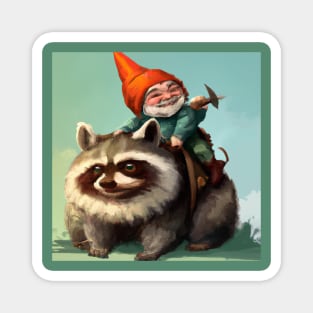 Garden Gnome Riding a Raccoon Magnet