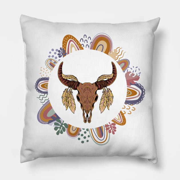 Boho Cow Skull Pillow by HobbyAndArt