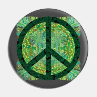 Peace Sign with Green flower of life symbols Pin