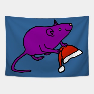 Purple Rat holding Christmas Santa Hat Tapestry