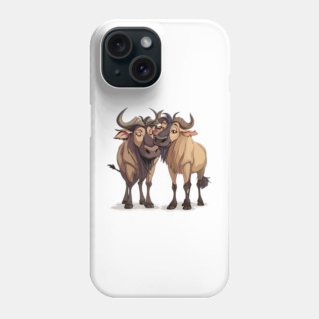 Valentine Cartoon Wildebeest Couple Phone Case by Chromatic Fusion Studio