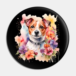 A jack russell terrier decorated with beautiful watercolor flowers Pin