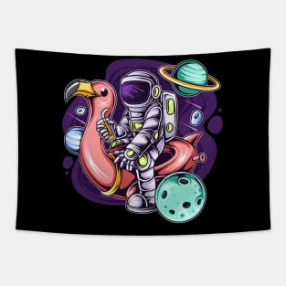 Astronaut sitting flamingo space Tapestry
