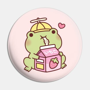 Cute Frog Loves Strawberry Milk Pin