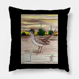 New Mexico state bird and flower, the roadunner and yucca flower Pillow