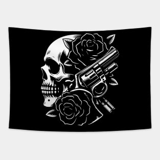 skull, roses and gun Tapestry