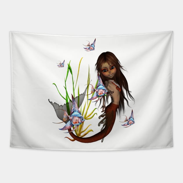 Sweet little mermaid with fantasy fish Tapestry by Nicky2342