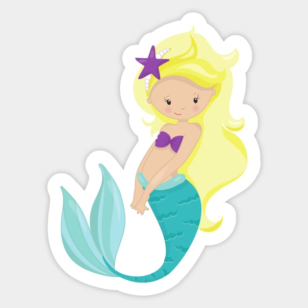 Cute Mermaid, Little Mermaid, Blonde Hair, Star