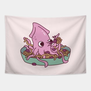 Cute Squid Squirting Squid Ink Pasta Funny Tapestry