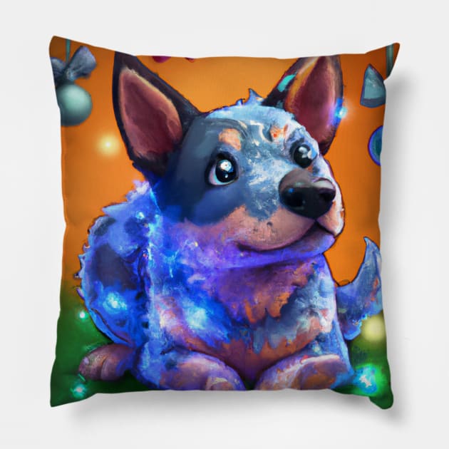 Cute Australian Cattle Dog Drawing Pillow by Play Zoo