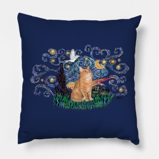 Orange Tabby Cat in "free form" Starry Night Pillow