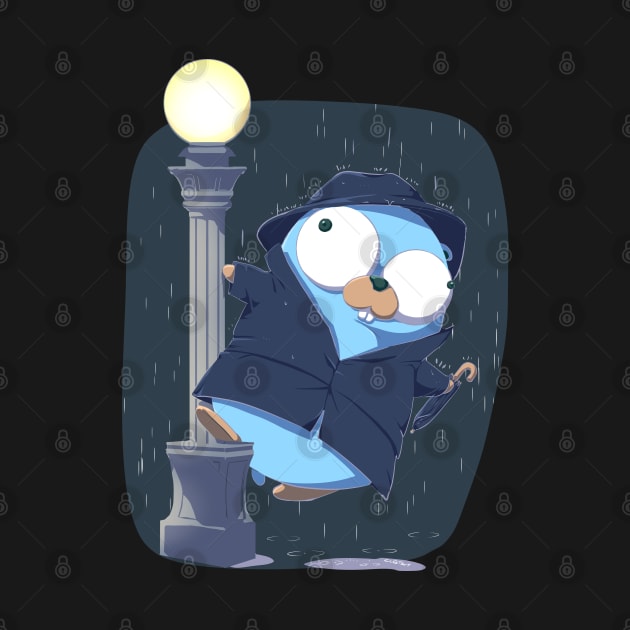 Golang Gopher Go Singing In The Rain by clgtart