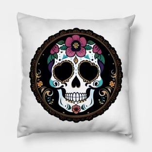 Floral Day of the Dead Skull Pillow