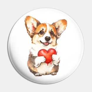 Valentine Pembroke Welsh Corgi Holding Heart Pin