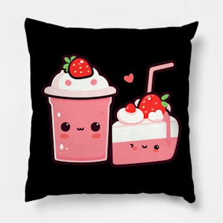 Kawaii Strawberry Ice Cream and Strawberry Cake with Hearts | Cute Kawaii Food Pillow