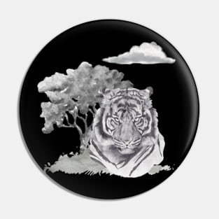 Black White Watercolor Tiger Pin