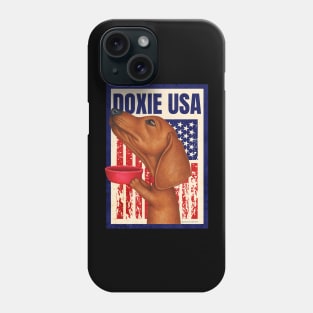 Doxie red white and blue patriot Dachshund with Red Bowl USA Phone Case