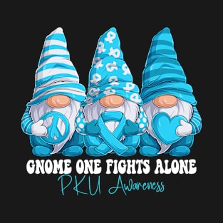 Funny Gnomies PKU Phenylketonuria Awareness Month Light Blue Ribbon Gift Idea T-Shirt