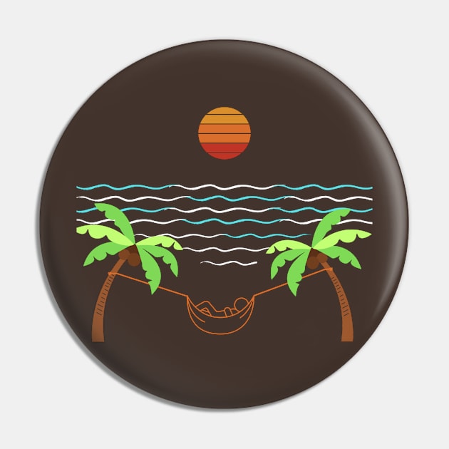 Paradise Bliss: Serene Palm Trees, Rolling Waves, and Radiant Sun Pin by HALLSHOP