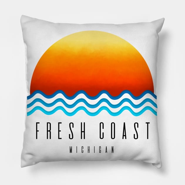 Fresh Coast Sunset Pillow by Megan Noble