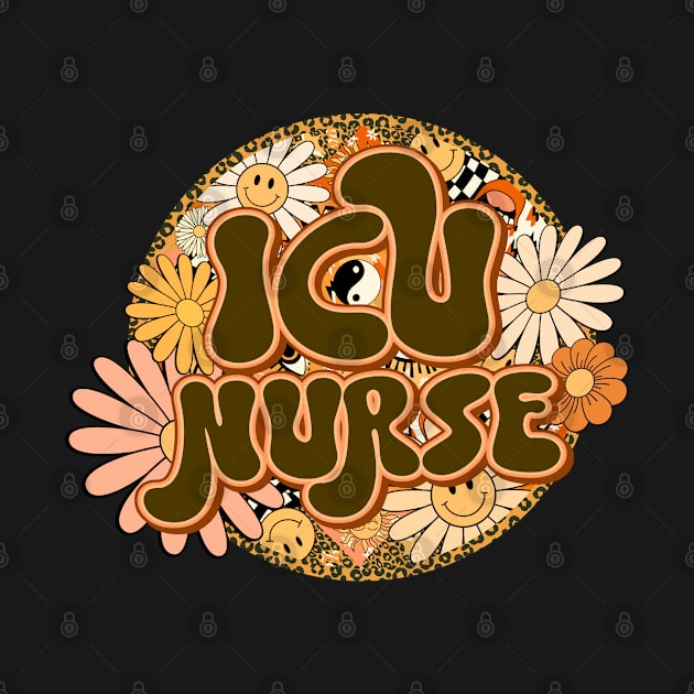 ICU Nurse Retro Groovy Floral Leopard by BuddyandPrecious