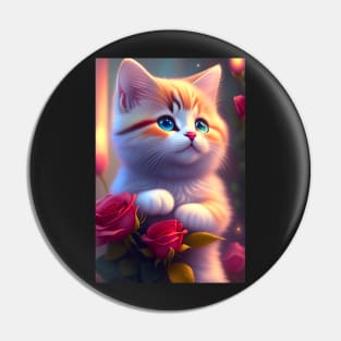 Illustration of adorable cat with roses - Modern digital art Pin