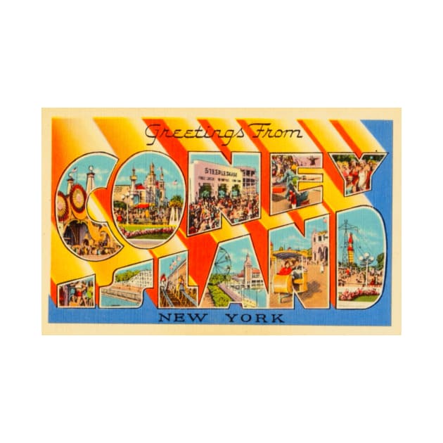 Greetings from Coney Island, New York - Vintage Large Letter Postcard by Naves