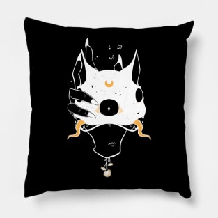 Two Headed Black Cat In Witch Hand Pillow