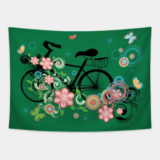 Bicycle and Floral Ornament Tapestry