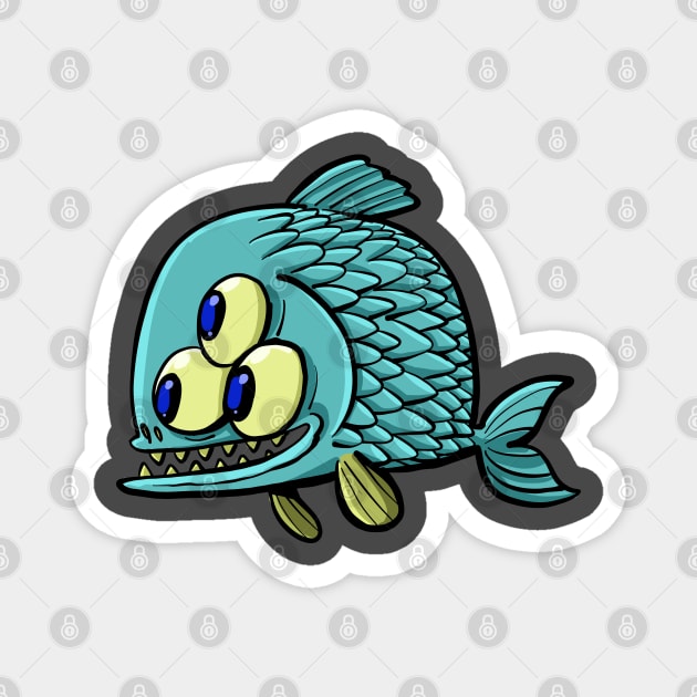 three-eyed fish with a mouth full of teeth Magnet by duxpavlic