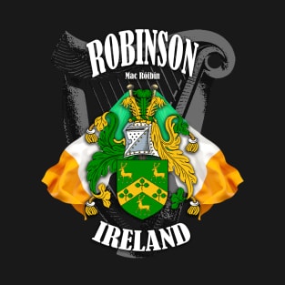 Robinson Family Crest Ireland Coat of Arms and Irish Flags T-Shirt