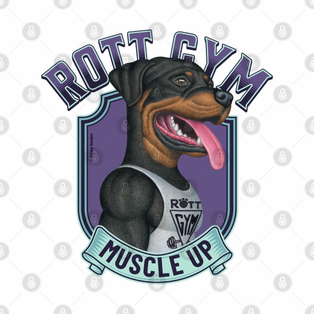 Fun Rottweiler with tank top going to Rott Gym with teal trim by Danny Gordon Art