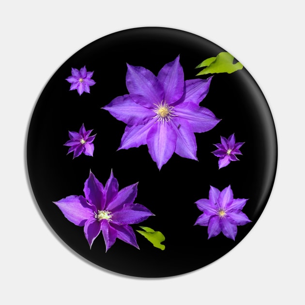 Purple Clematis Flower Grouping Pin by Moonlit Midnight Arts