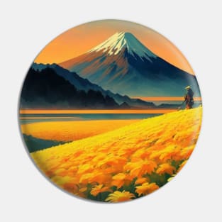 Journey To Mount Fuji - Samurai and Yellow Wildflower Pin