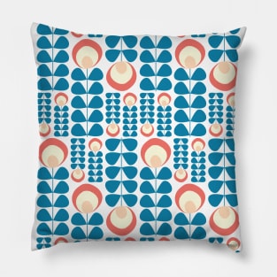 Mid Mod Flowers Pattern in Blue, Coral, Yellow Pillow