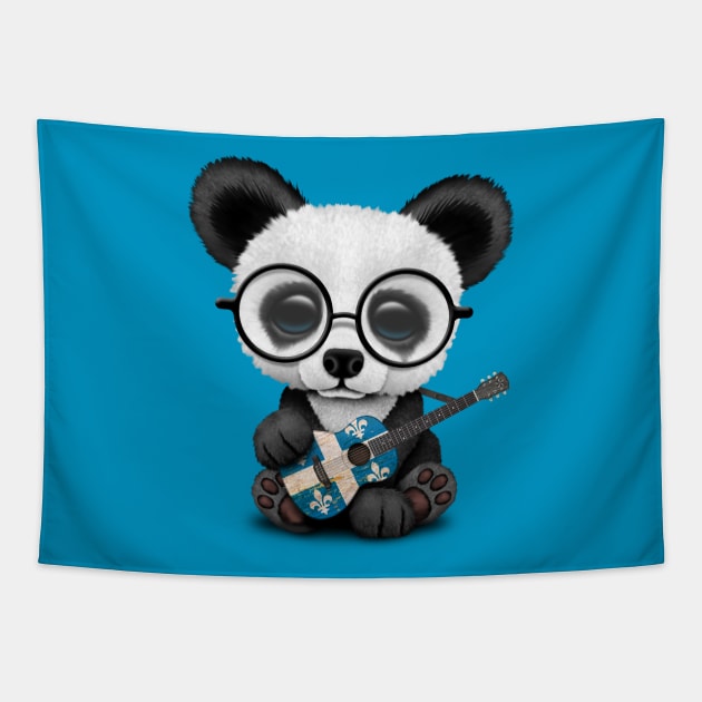 Baby Panda Playing Quebec Flag Guitar Tapestry by jeffbartels