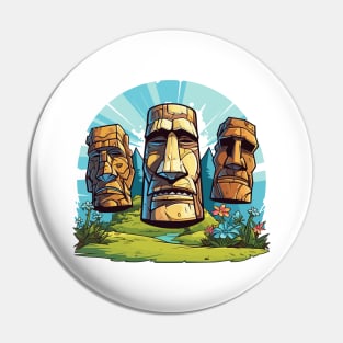 Cartoon Easter Island Heads Pin