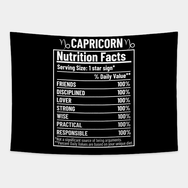 Capricorn Nutrition Facts Label Tapestry by HobbyAndArt