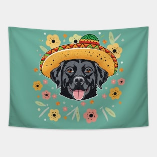 Black Labrador Ready For Fiesta Time Wearing Sombrero Design Tapestry