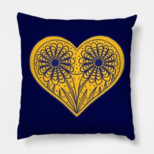 Love yellow flowers heart on dark background Pillow