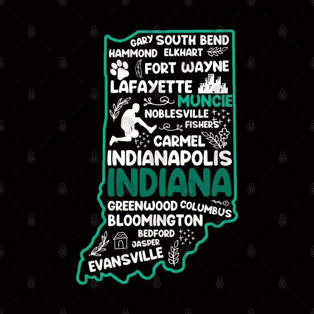Muncie Indiana cute map Fort Wayne, Evansville, Carmel, South Bend, Fishers, Hammond, Gary by BoogieCreates