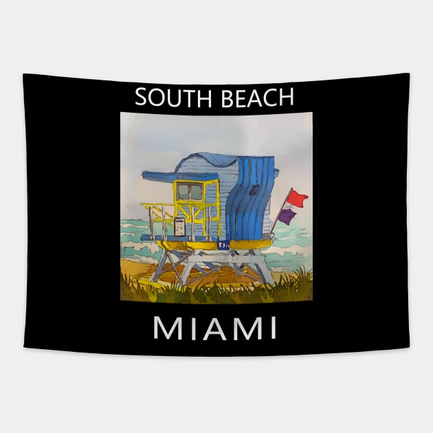 South Beach Lifeguard Tower in Miami Florida - Welshdesigns Tapestry by WelshDesigns