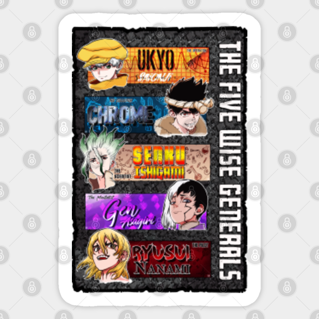 Dr Stone The Five Wise Generals Dr Stone Autocollant Teepublic Fr