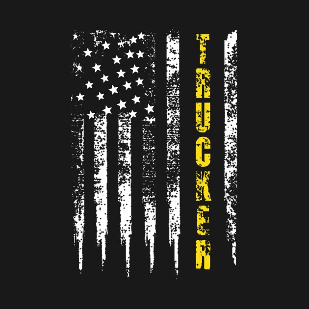 Truck Driver Yellow Line Trucker US Flag distressed T-Shirt by Dr_Squirrel