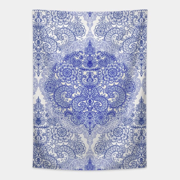 Happy Place Doodle in Cornflower Blue, White & Grey Tapestry by micklyn