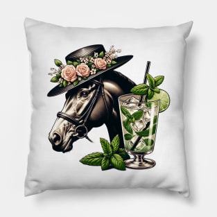 Horse Derby Party Equestrian Mint Julep Funny Horse Pillow